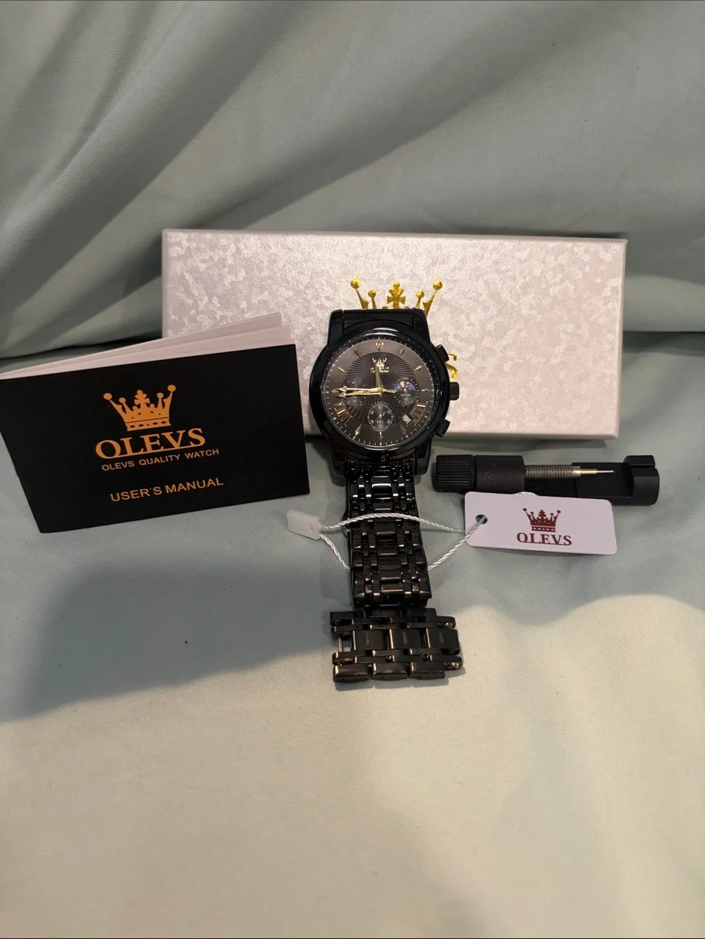 OLEVS Men's Black Stainless Steel Chronograph Bracelet Watch